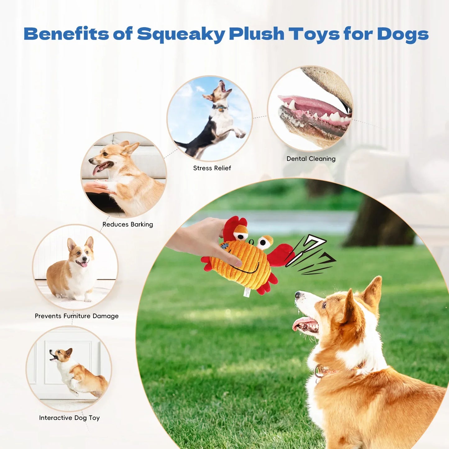 PetSphere Ocean Series Plush Dog Toys – Squeaky Soft Toys for Puppies & Small Dogs (Shark, Squid, Seahorse, Crab)