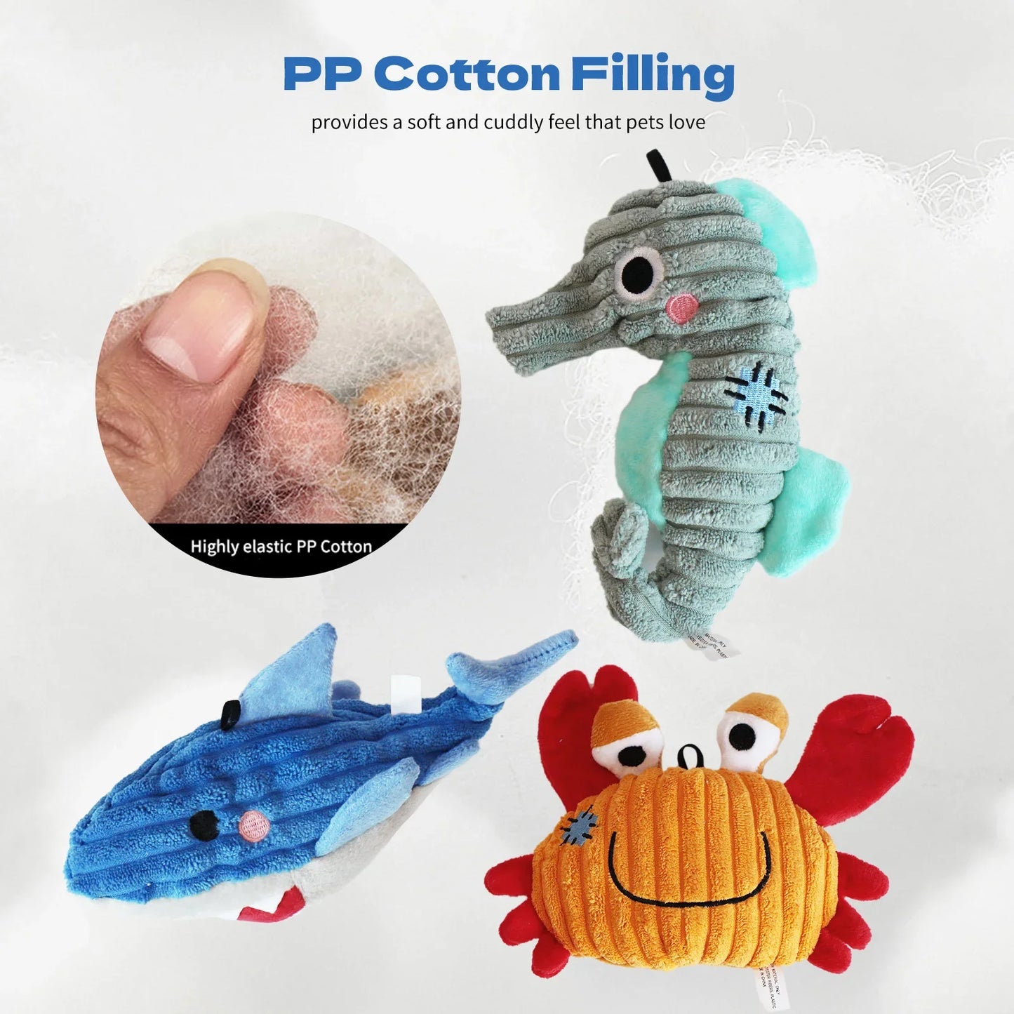 PetSphere Ocean Series Plush Dog Toys – Squeaky Soft Toys for Puppies & Small Dogs (Shark, Squid, Seahorse, Crab)